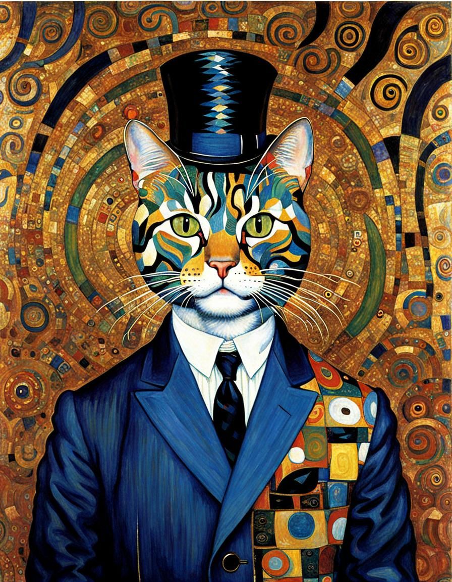 Cool Cat Portrait in Klimt Style