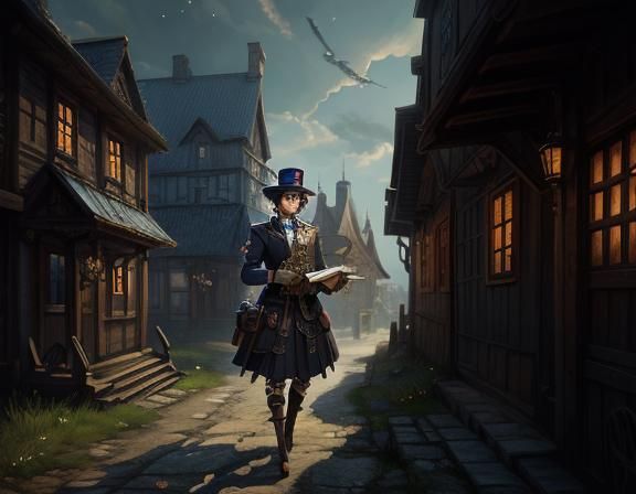 Steampunk Anime Woman in Latvian Village