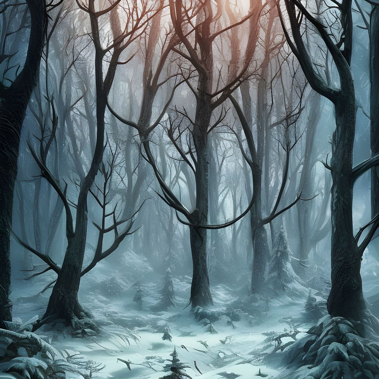 Magical Winter Forest Landscape, Hyperdetailed Art