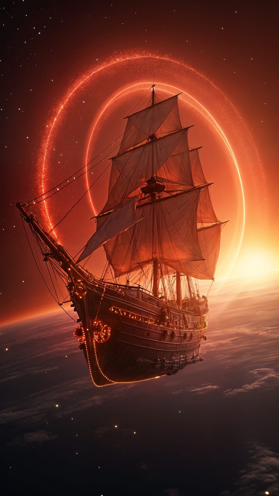 Sailing Ship Embarks into Celestial Vortex