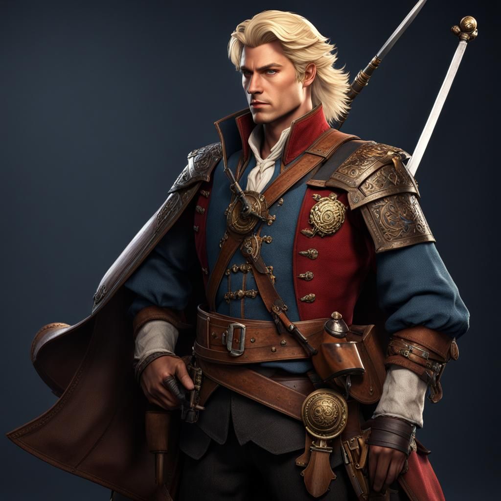 Charming Noble with Flintlock Pistol: Fantasy Art