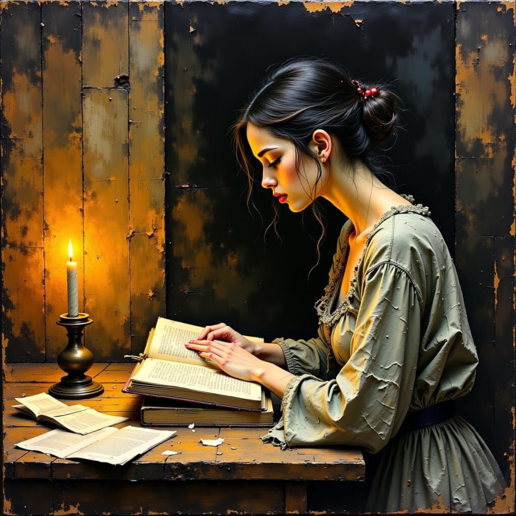 Contemplative Reader in Impasto Style