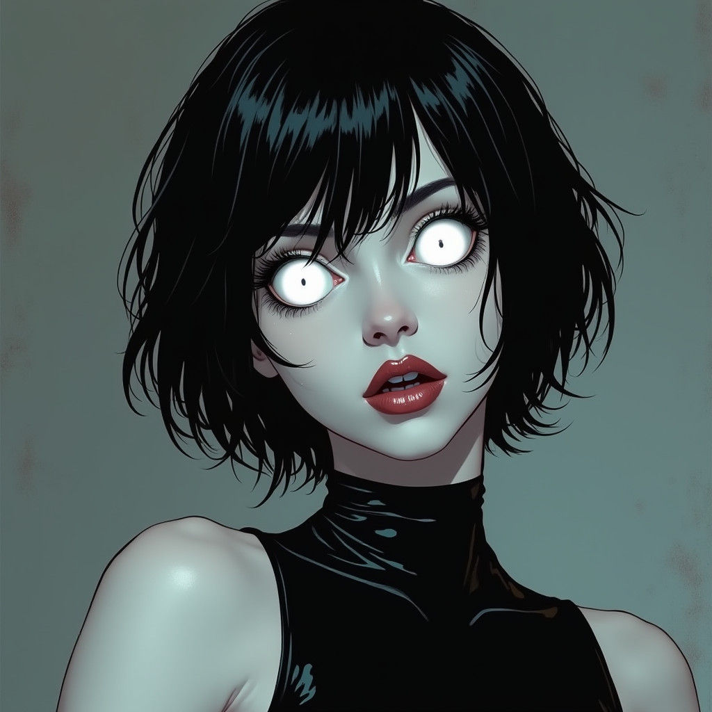 Pale Goth Woman in Comic Book Style