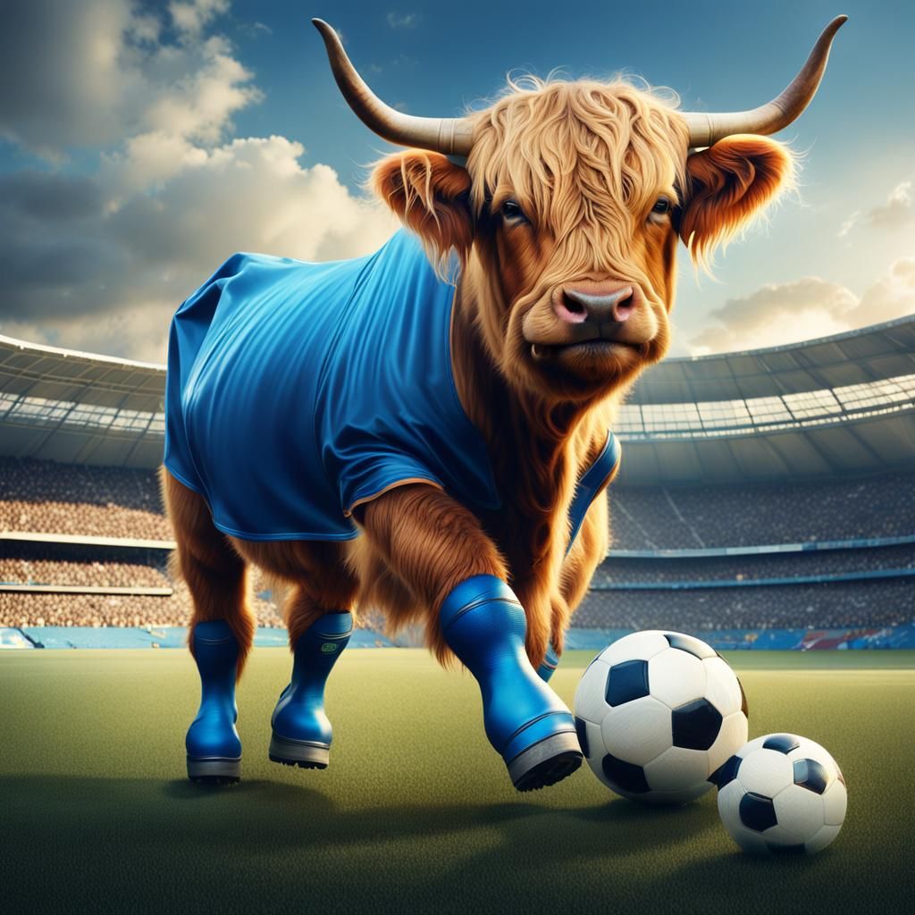 Highland Cow Plays Soccer at Animal Olympics
