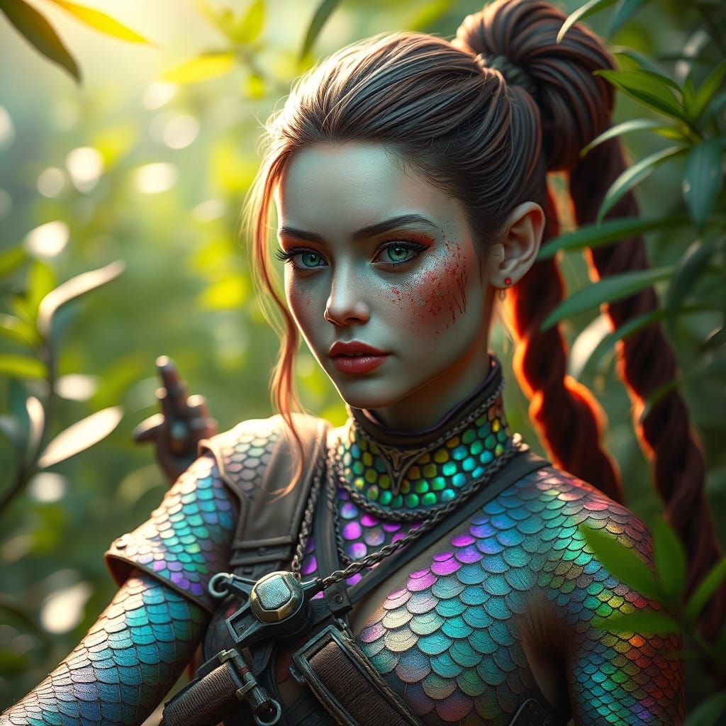 Chameleon Warrior in Lush Greenery