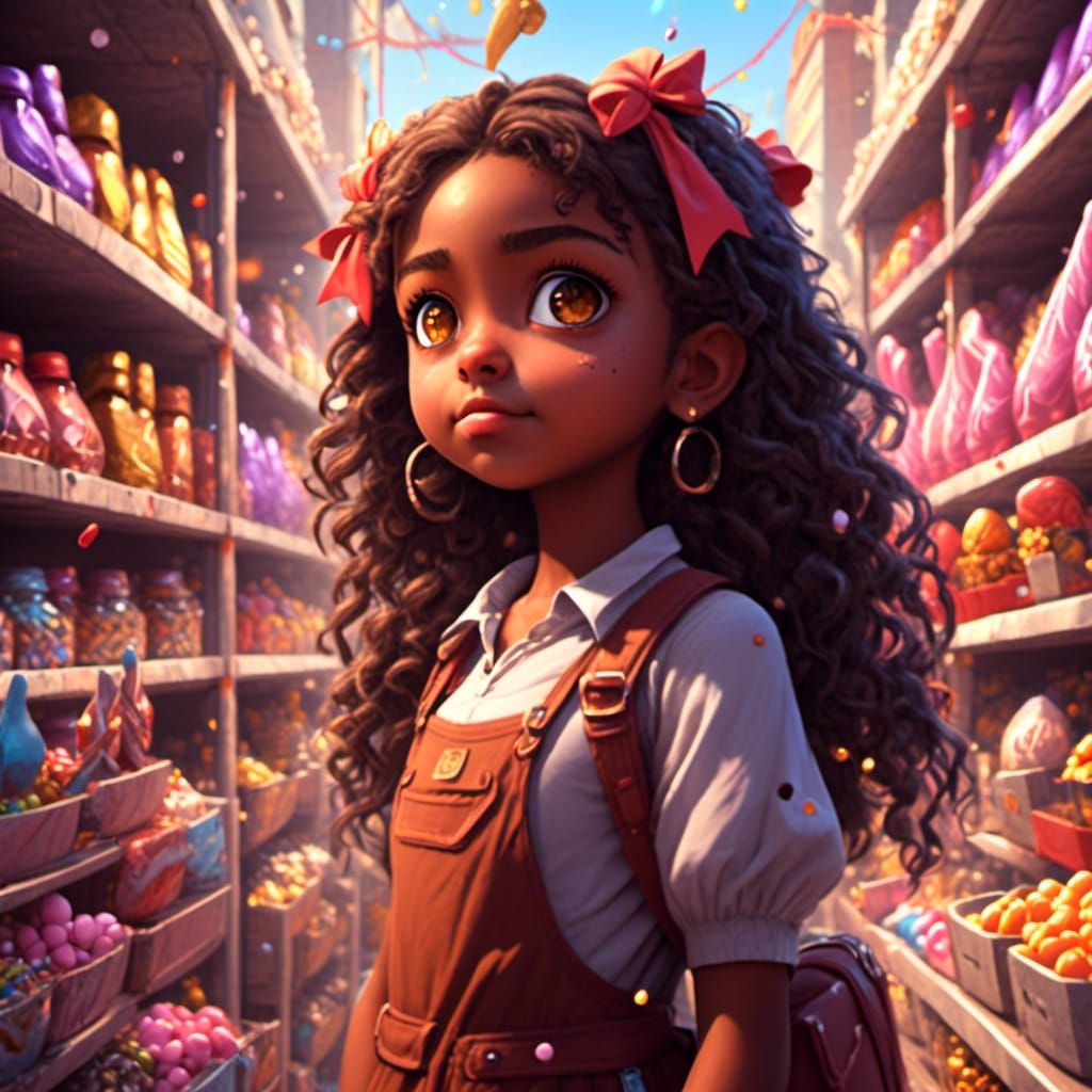 Dreamscape Candy Store With Girl, Detailed Matte Painting