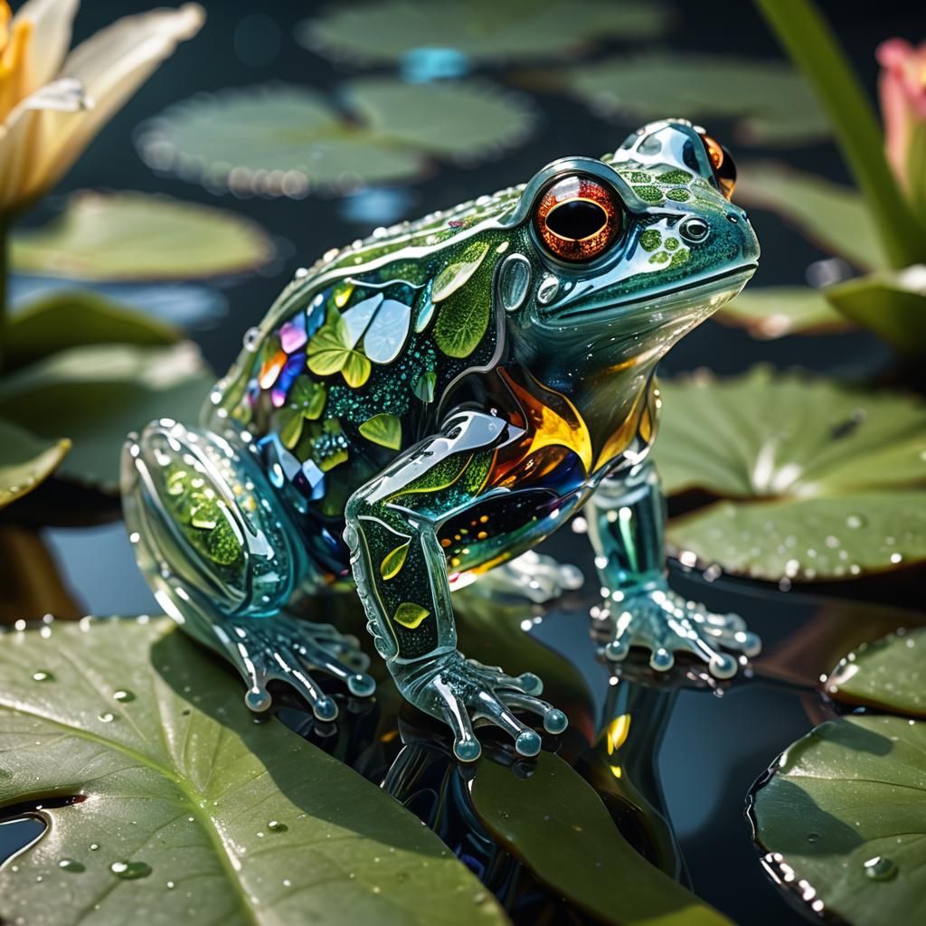 Crystal Glass Frog on Lily Pad: Macro Photography