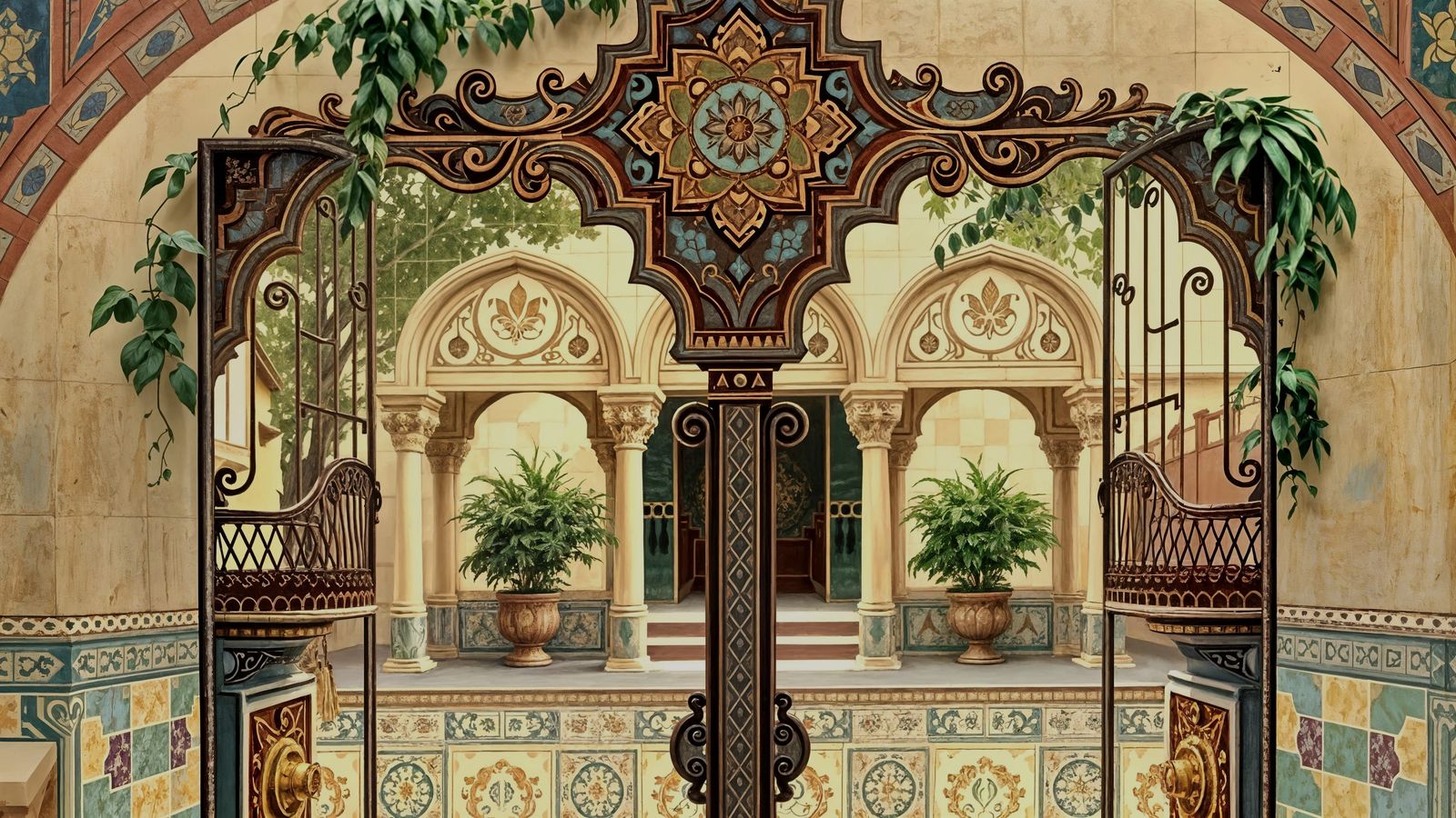 Orientalist Mosaic Palace in Vibrant Oil Paint