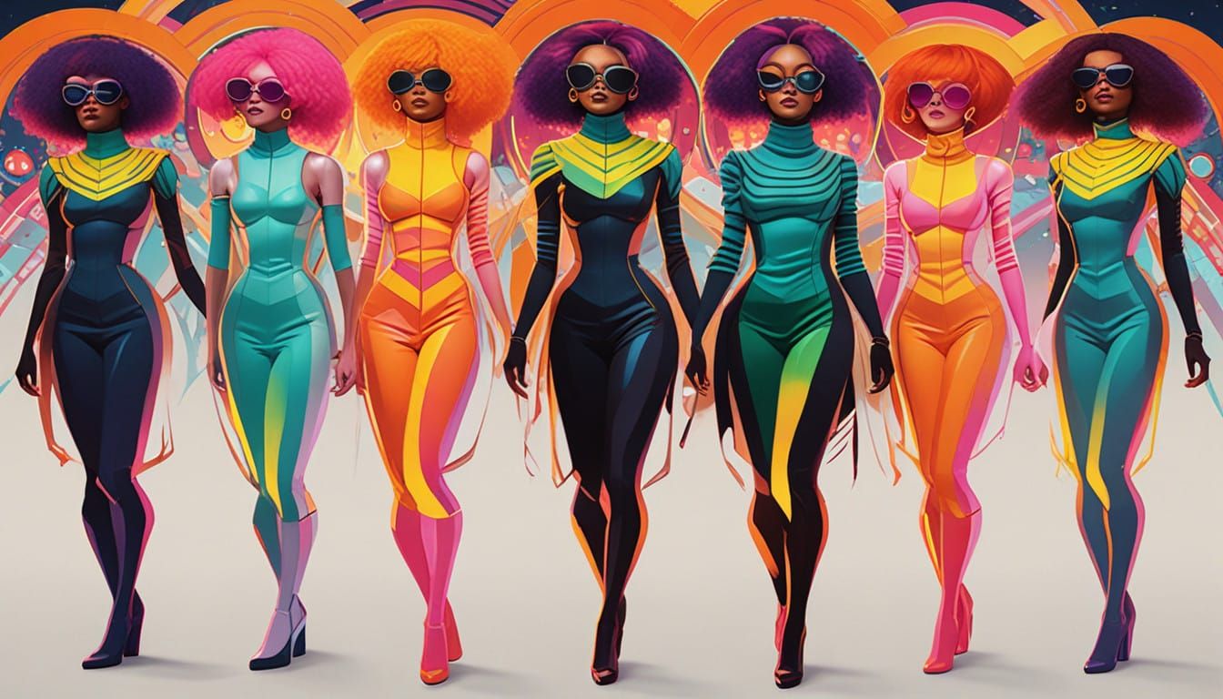 Vibrant Surrealist Artwork: Funky Girl in a Retro-Futuristic...