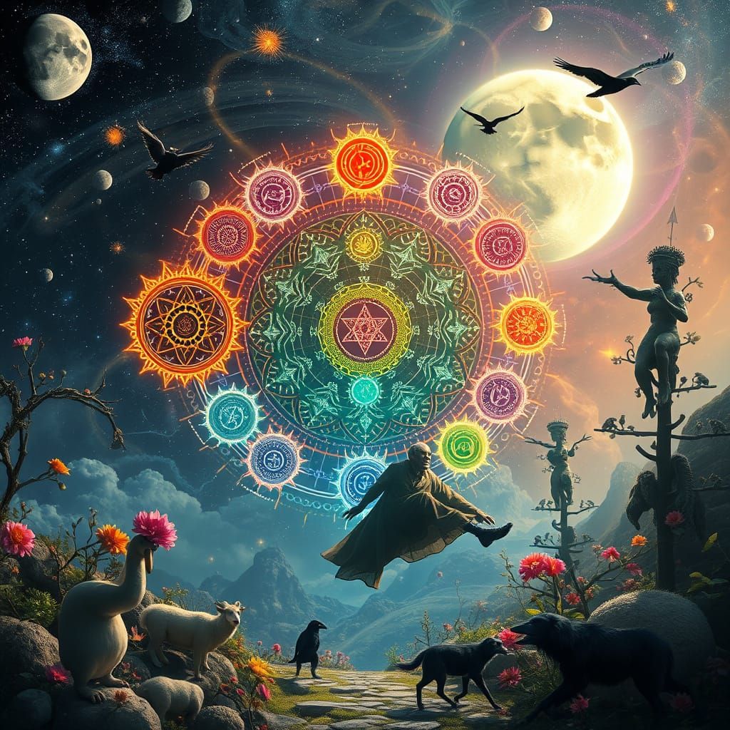 Luminous Chakra Wheels Radiating Colors in Ethereal Style