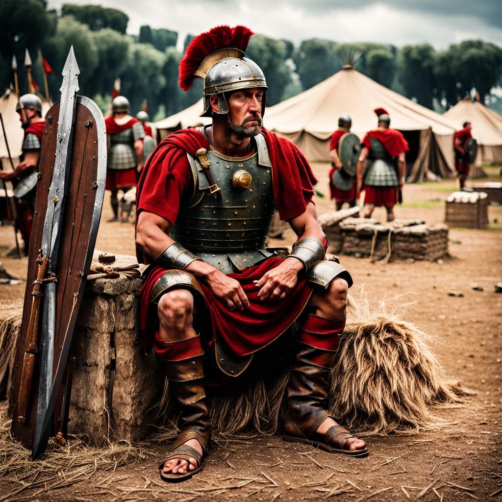 Tired Roman Soldier in Camp