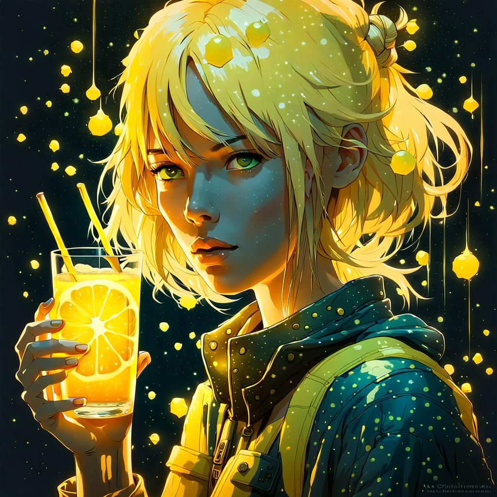 Glowing Lemon Goddess in Digital Constellation Style