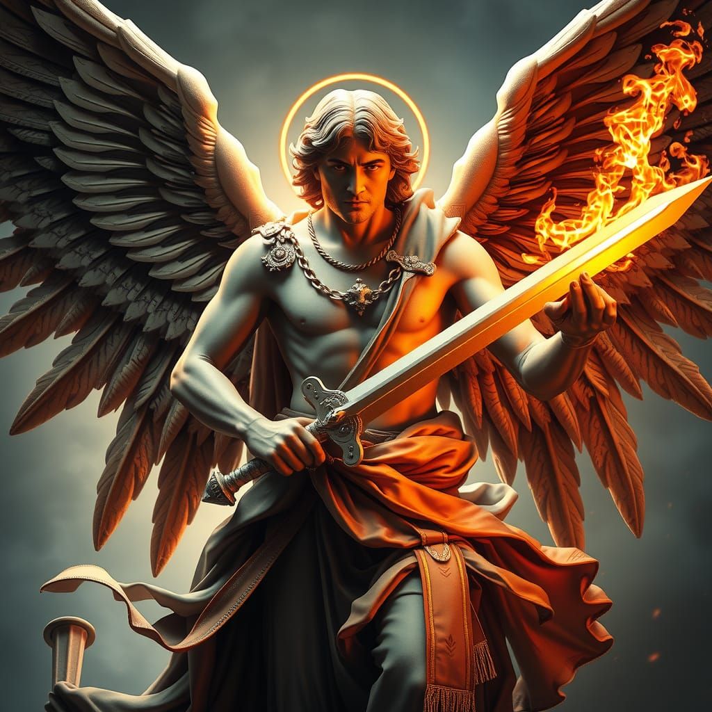 Archangel Michael Overcomes Evil With Flaming Sword