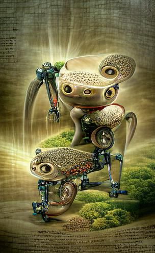 Surreal Robot with Frog, by Naoto Hattori Style