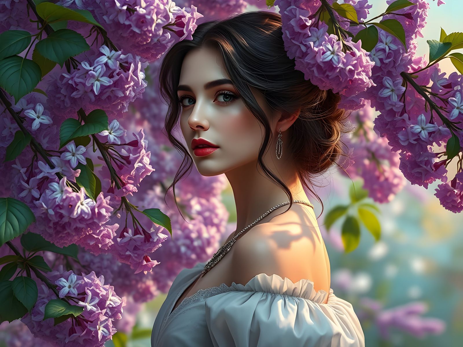 Ethereal Lilac Beauty in Hyperrealistic Style