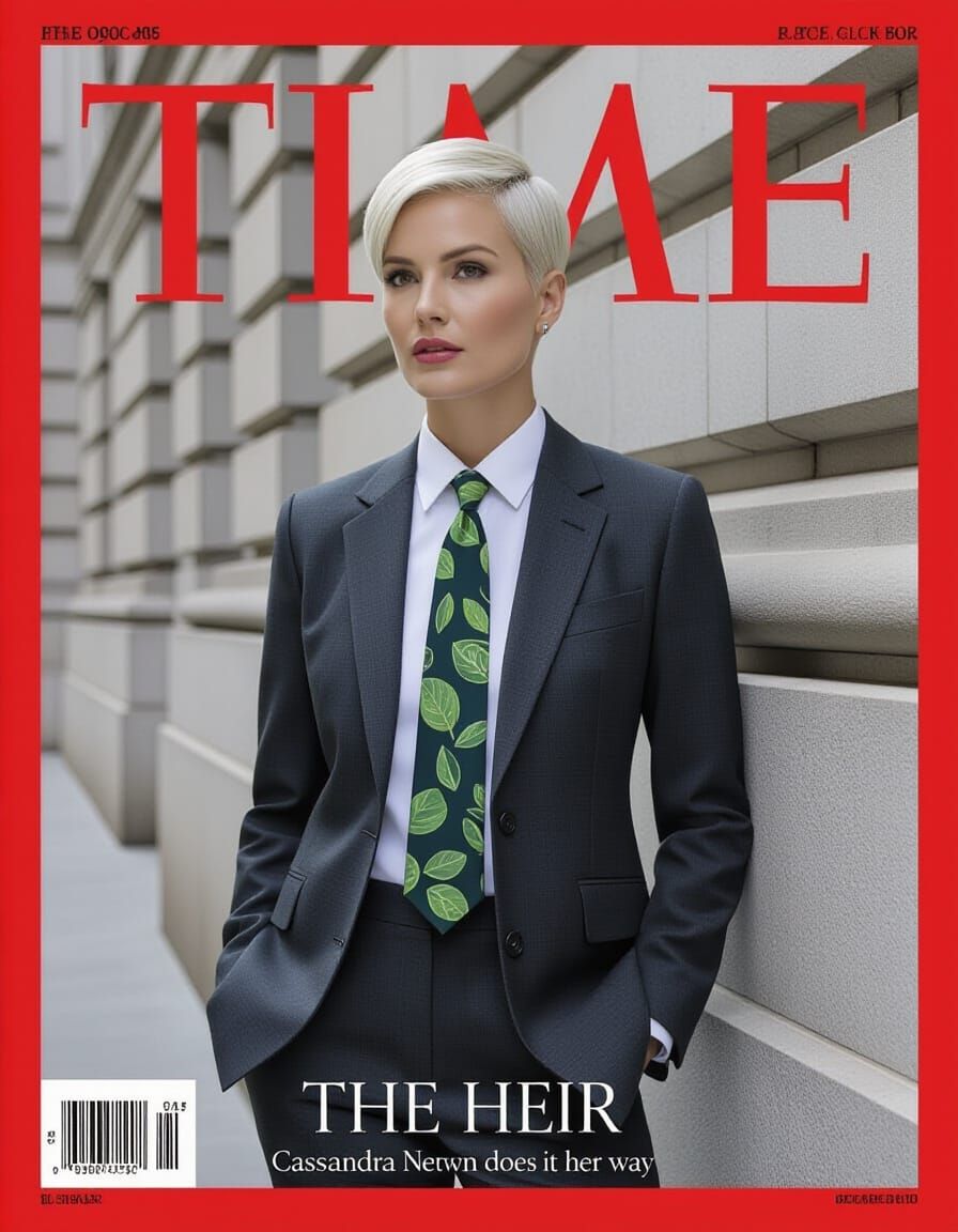 Elegant Woman on Time Magazine Cover, Cinematic Style