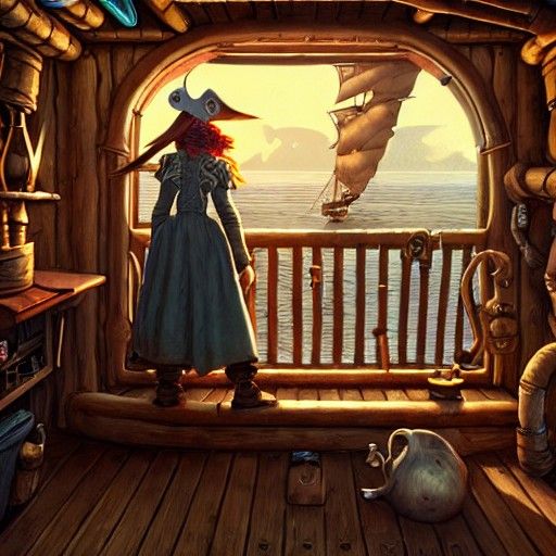 Detailed Pirate in Crow's Nest, Hyperrealistic Style