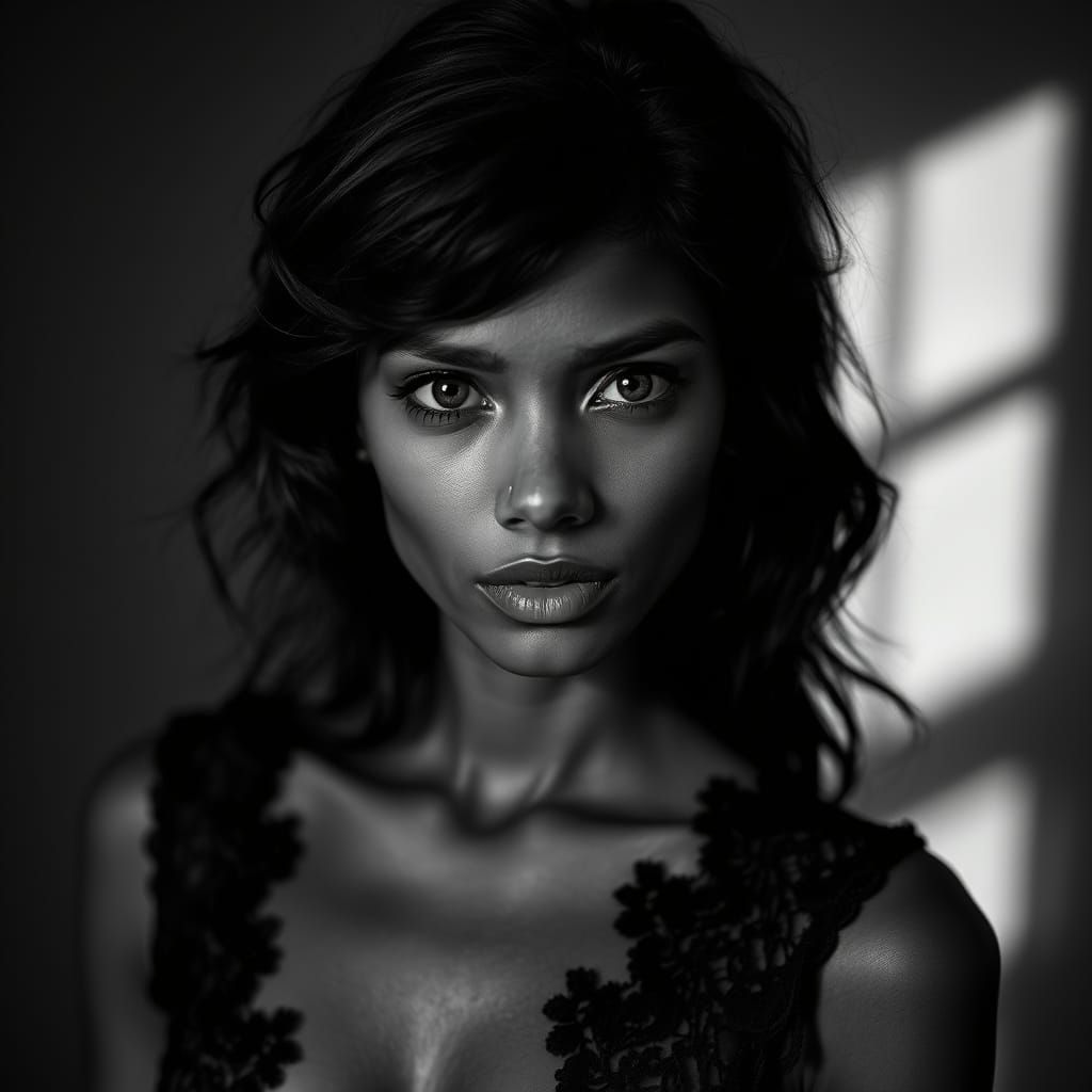 Elegant Indigenous Woman in Black Lace