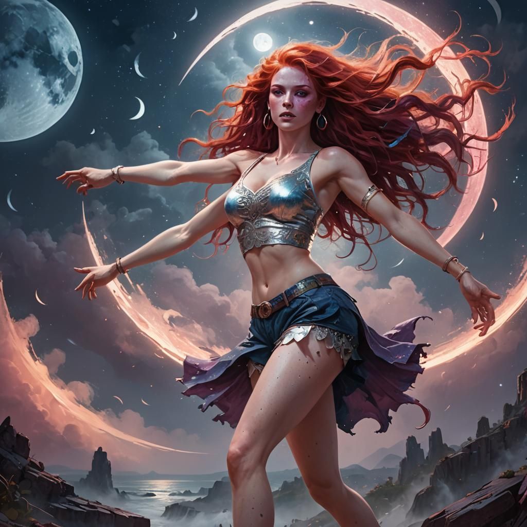 Fantasy Giantess Dancing Under Blue Moon