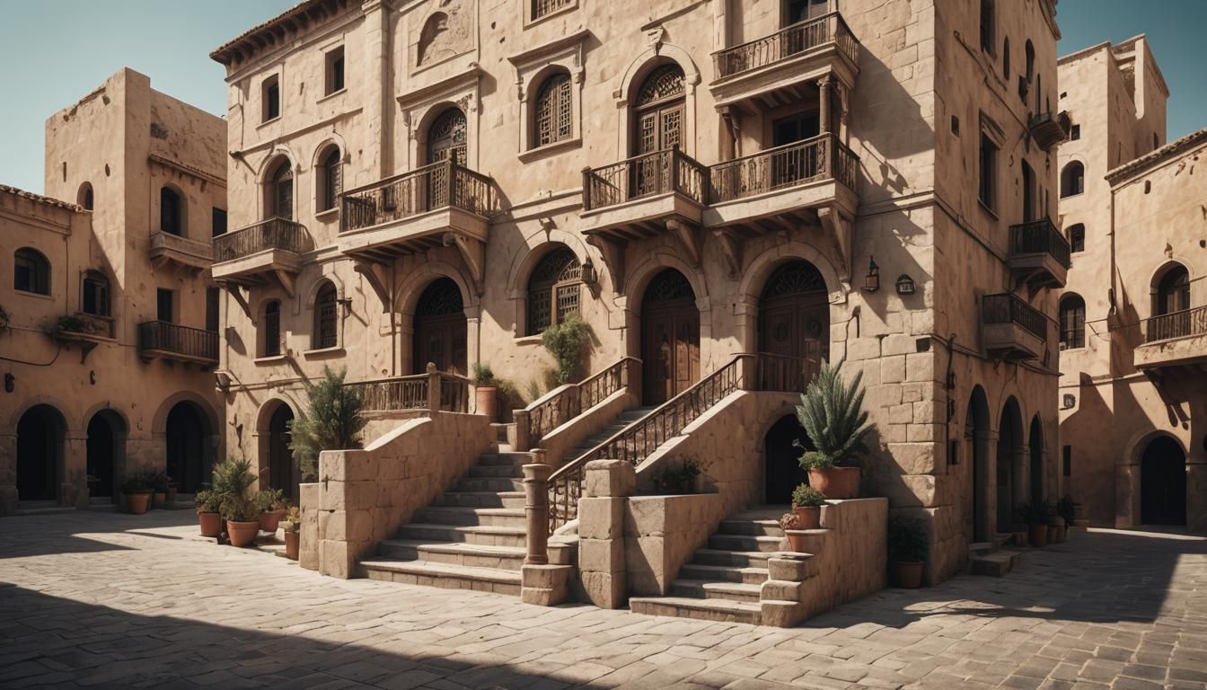 Arabian Casino in Medieval Street: Minimalist Illustration