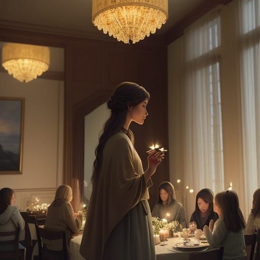 Serene Shabbos Scene in Warm Golden Light