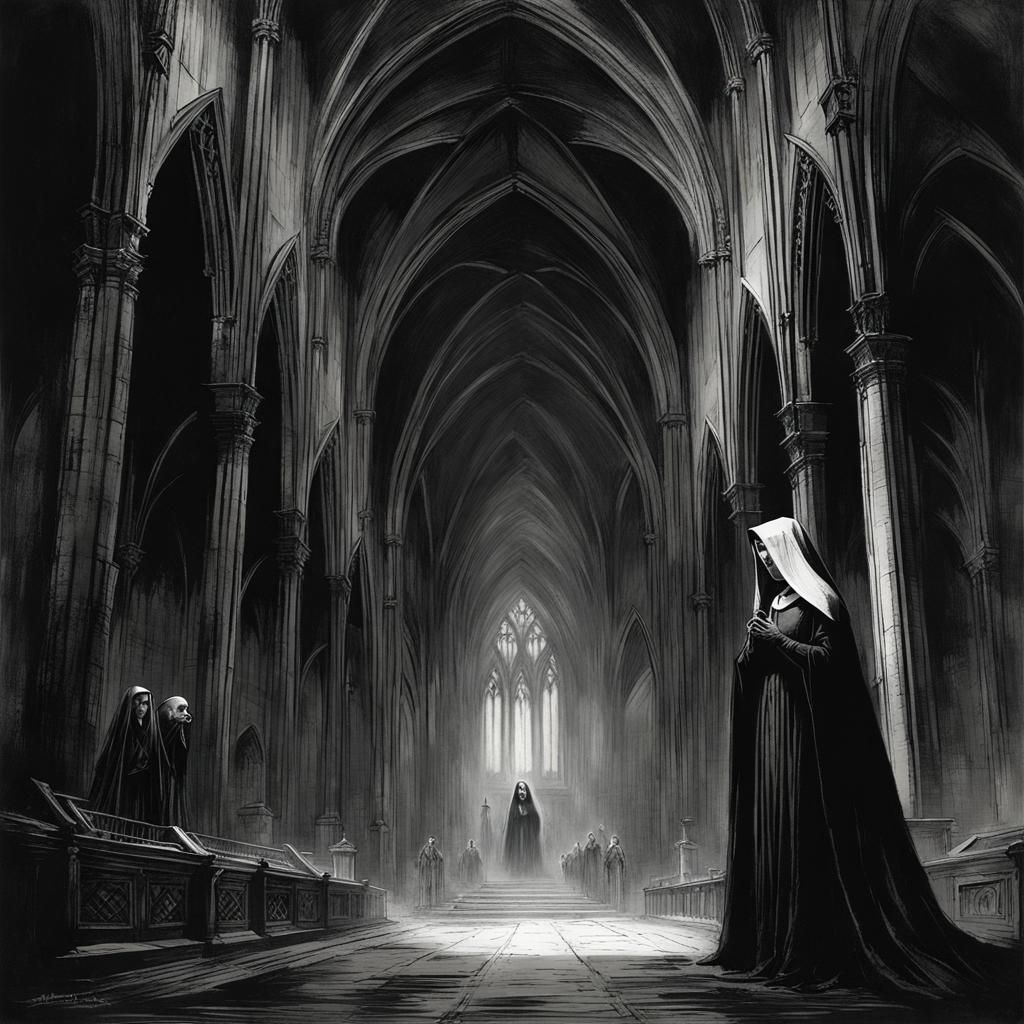 Vampire Nun in Gothic Cathedral Horror