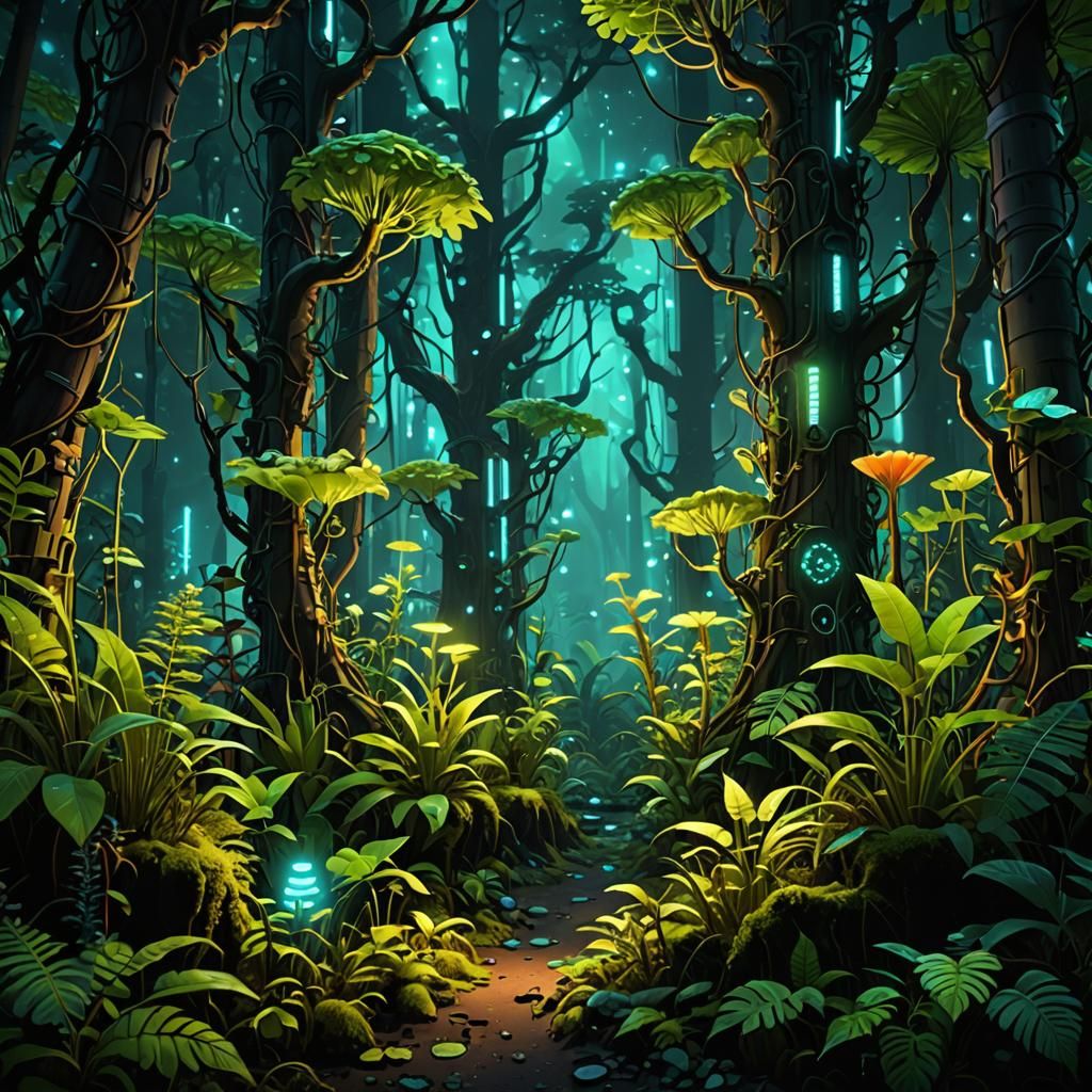 Biopunk Forest: Bioluminescent Electronic Flora