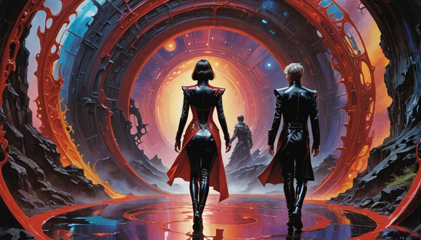 Couple Entering a Bright Interdimensional Portal