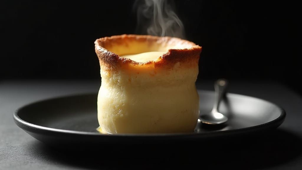 Vanilla Soufflé Cracked Open: Dramatic Food Photography