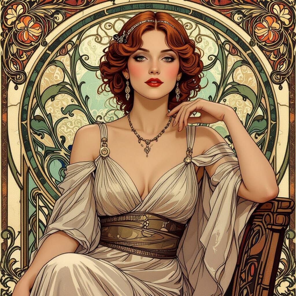 Elegant Blonde Woman in Art Nouveau Style
