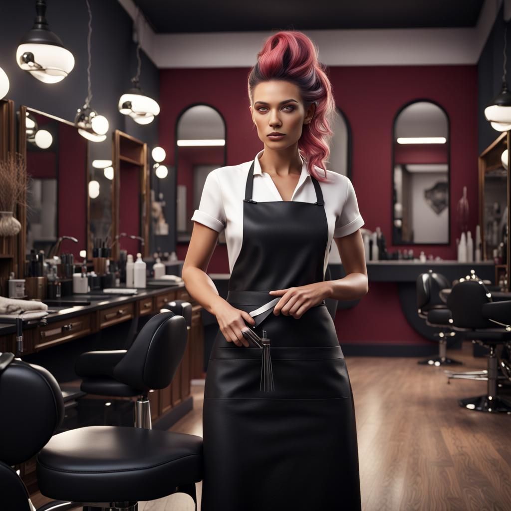 Modern Hairdresser in Salon: Detailed Matte Painting