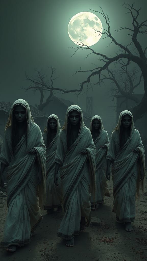 Eerie Indian Ghost Women Haunt Village in 3D Animation