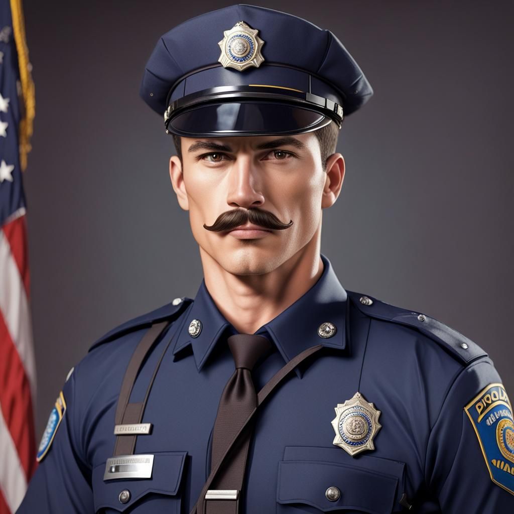 Handsome Uniformed Policeman Portrait with Brown Eyes