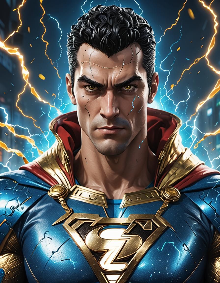 Shazam, Heroic Digital Rendering in Anime-Inspired Style