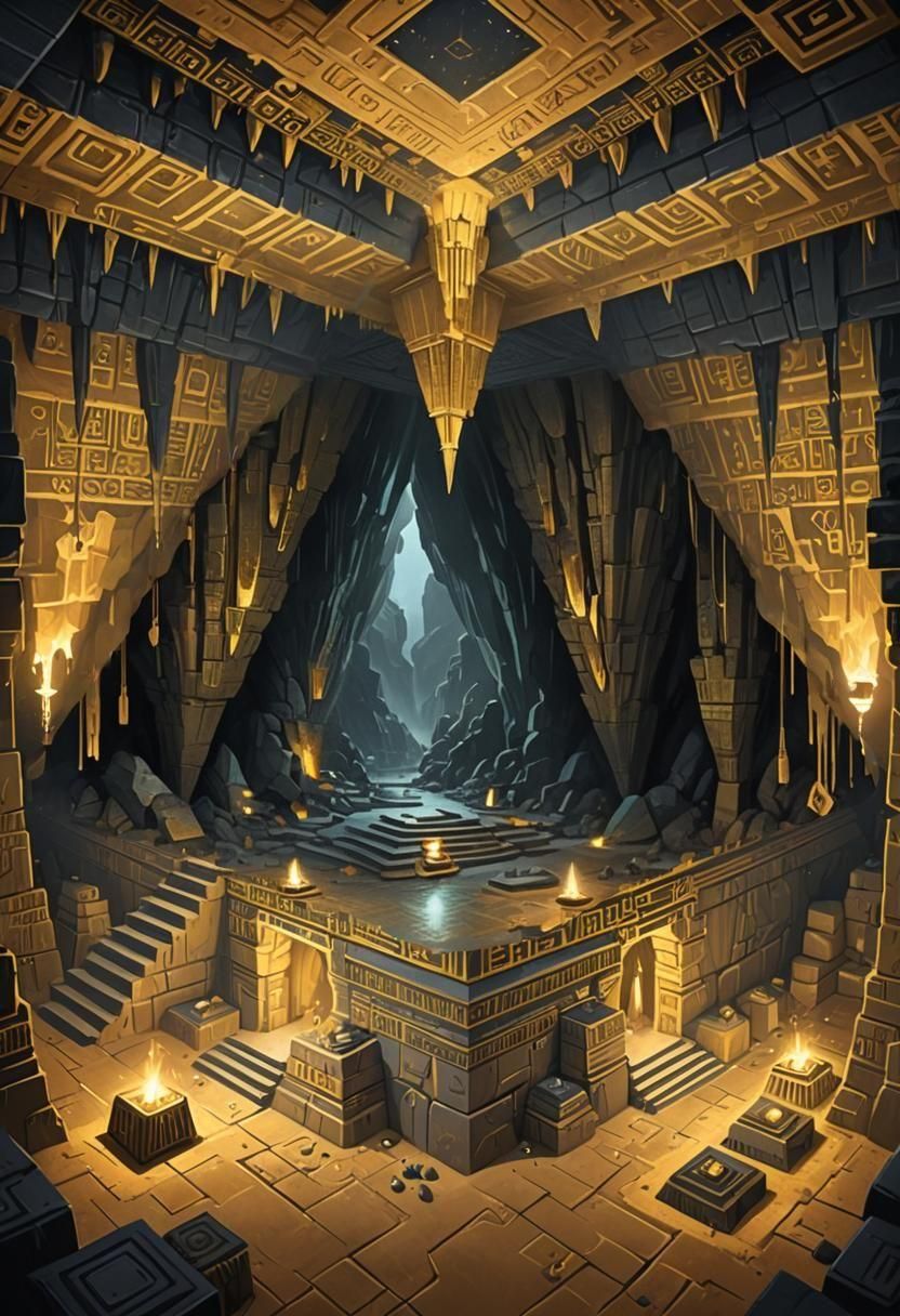 Art Deco Pyramid in an Obsidian Cave
