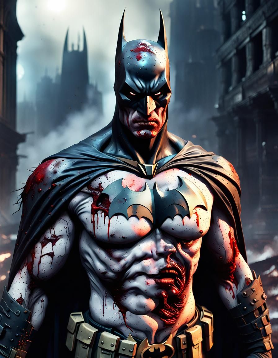 Decaying Zombie Batman in Destroyed Gotham City