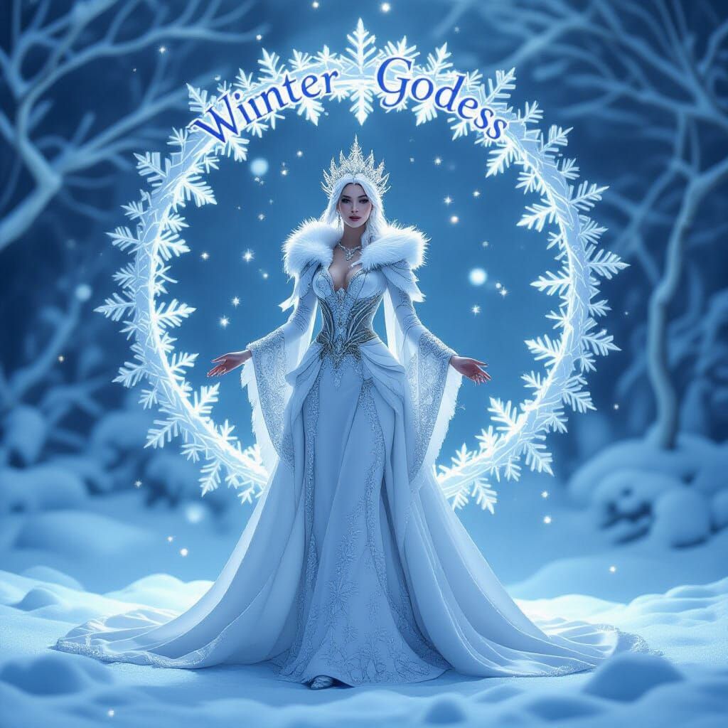 Majestic Winter Goddess in Snowflake Suit