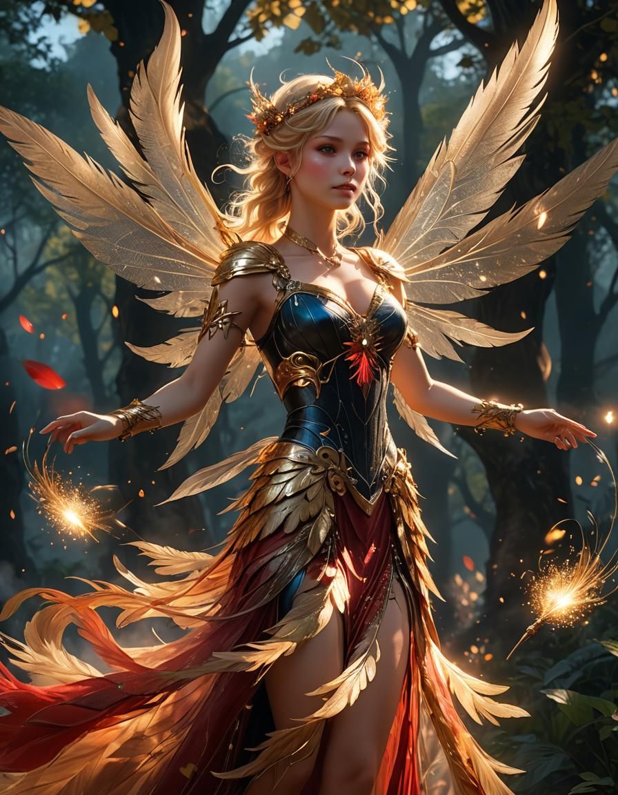 Blonde Fairy in Nature with Light Orbs