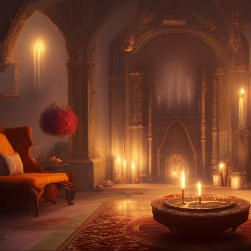 Candles Create Cosy Lounge Ambiance: Fantasy Concept Art