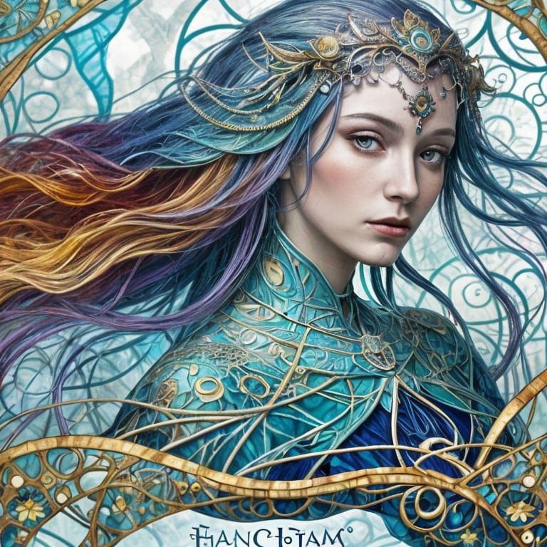 Otherworldly Woman Spirit in Mosaic Stained-Glass Style