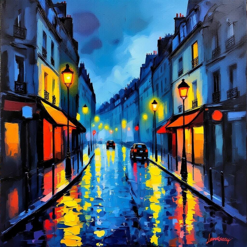 Parisian Night Abstract Expressionist Painting