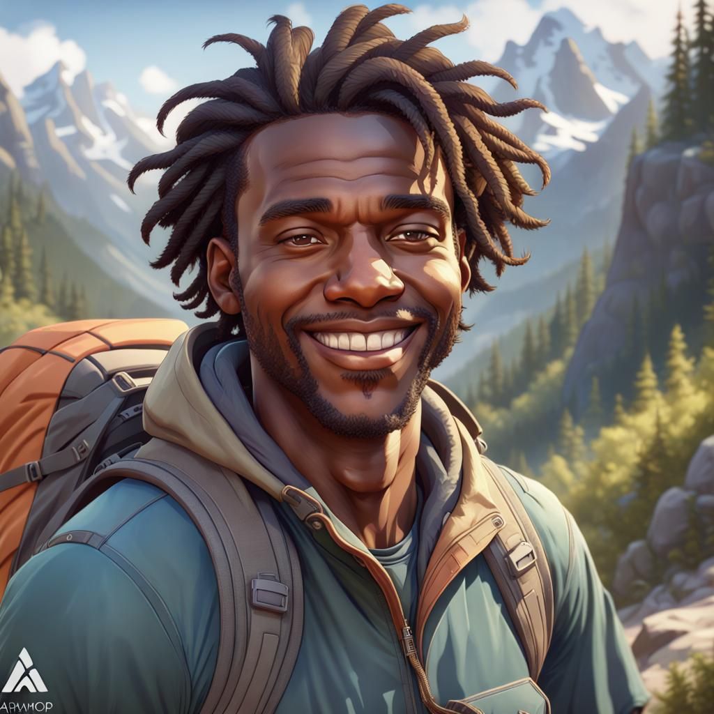 Happy Hiker Portrait in Hyperdetailed Digital Art Style