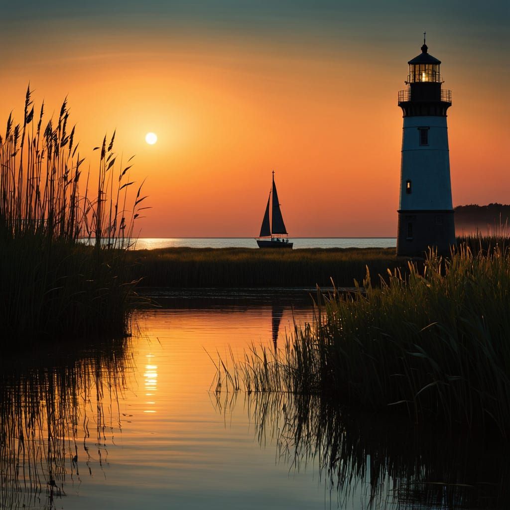 Mysterious Sailboat Silhouettes in Evening Light