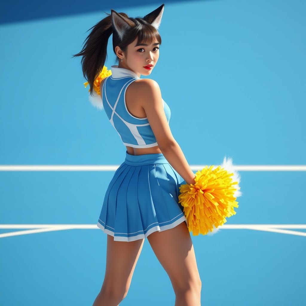Confident Young Asian Cheerleader with Wolf Ears Captivating...