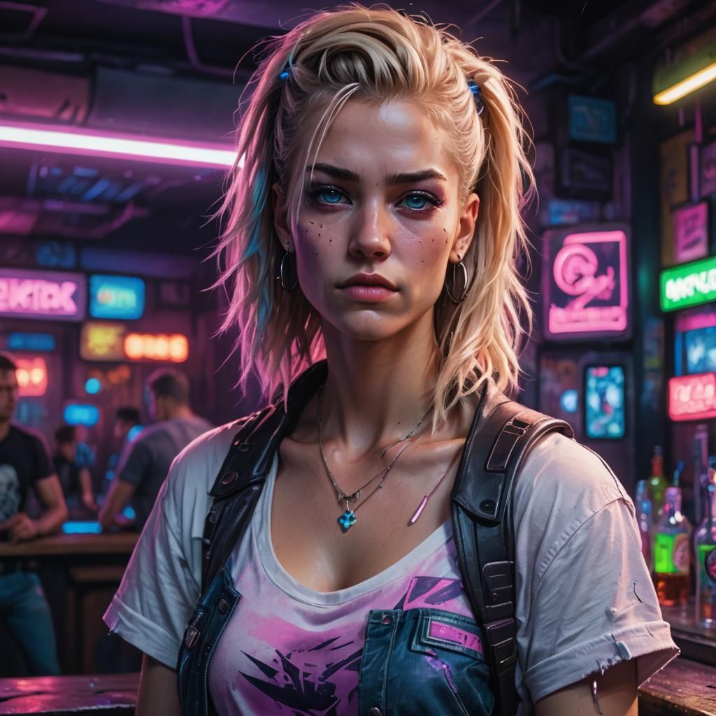 Cyberpunk Woman Portrait in Neon Noir Style