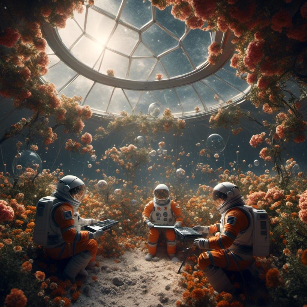 Lunar Greenhouse: Astronauts Tend Flowers on the Moon