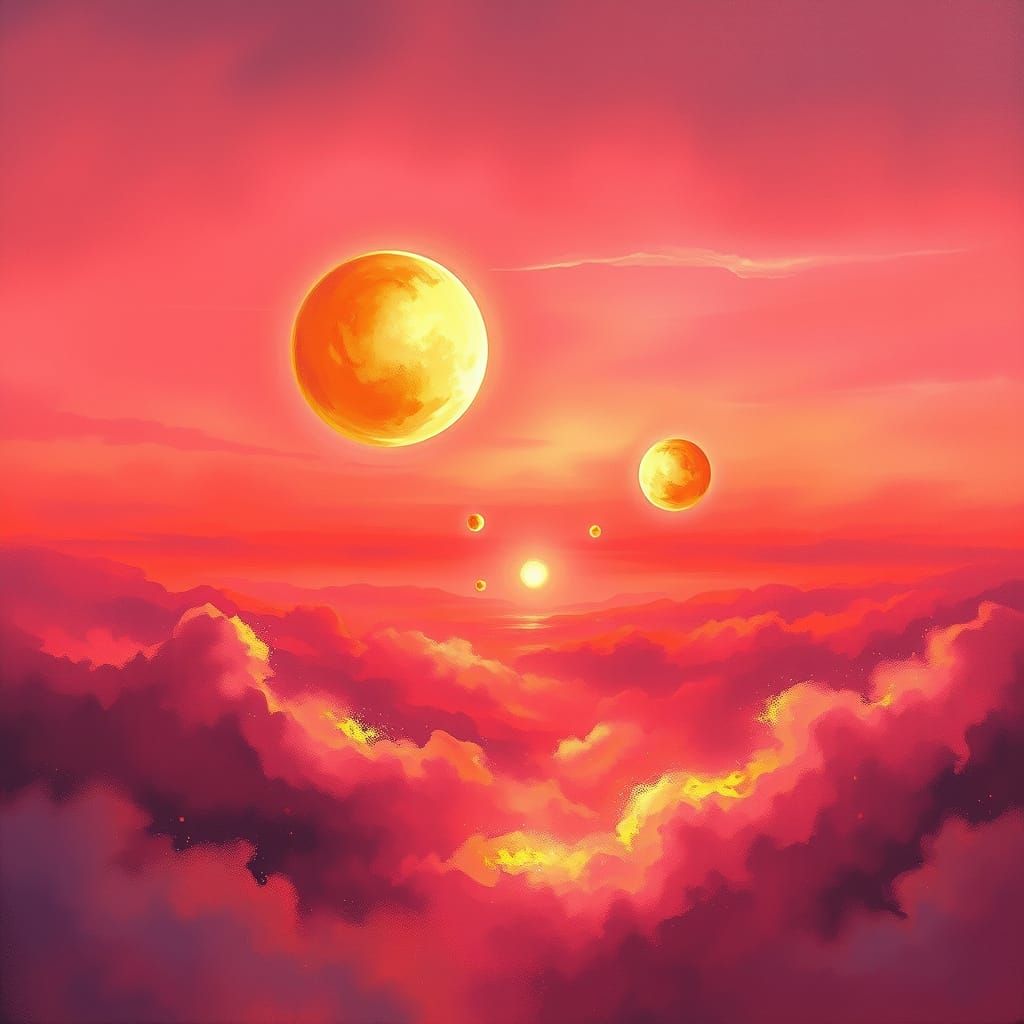 Mystical Orbs in Rose Twilight Sky