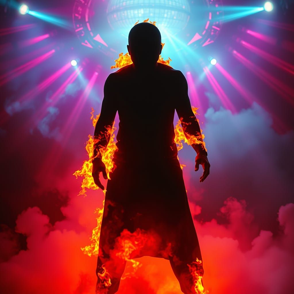Flaming Disco Figure in Neon Noir Style