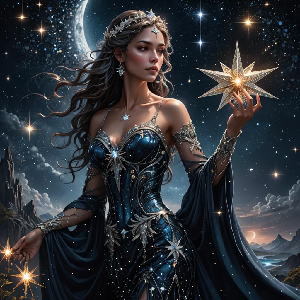 Sparkling Star Goddess in Fantasy Night Sky