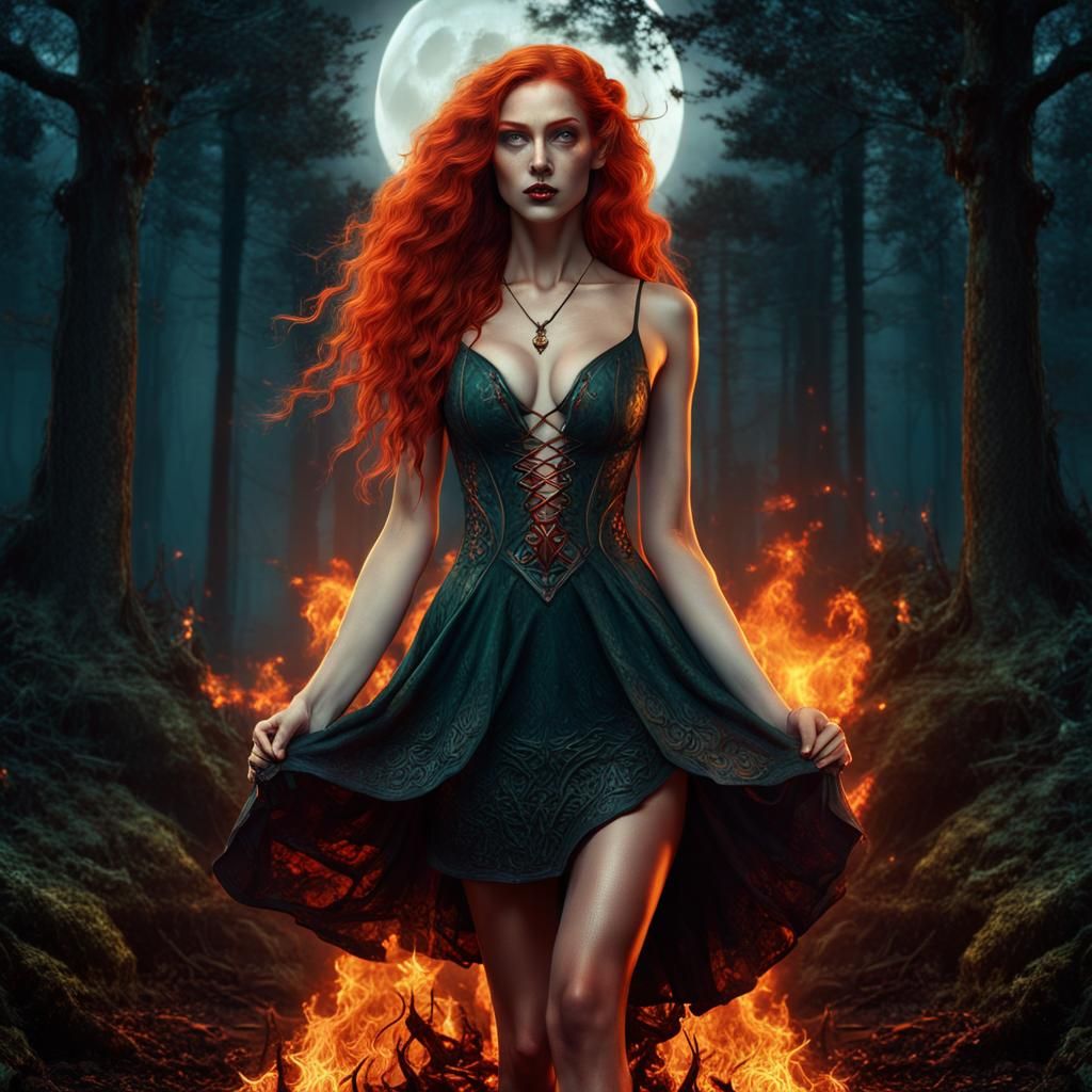 Nature Witch Under the Moon: Fantasy Concept Art